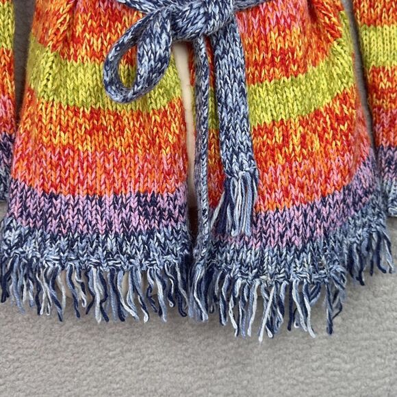 American Girl Girls L Cardigan Sweater Rainbow Stripe Wool Blend Fringe Hooded - Picture 3 of 12